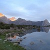 Alpenglow at the evening on Kulikalon Lake. There were no sings of sudden change in the weather pattern at next day, with rain and storm. It forced me to stay the whole day in the tent.